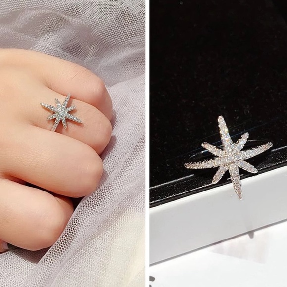 NEW ⭐️ Rhinestone Star Silver Adjustable Ring - Picture 3 of 7